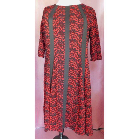 Plus Size Red Black Jacquard Shift Dress Woman 20 Classic Elegance - Picture 1 of 12